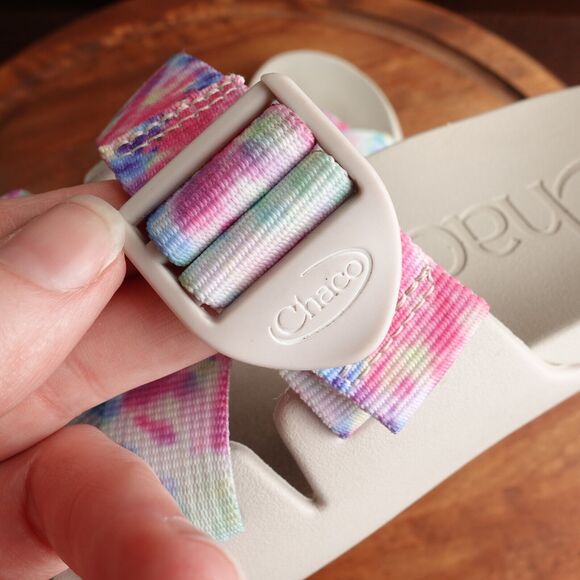 Chaco Sandals Womens SZ 7 Cream Pink Chillos Slide Tie Dyed Adjustable Flat Shoe - Picture 7 of 13